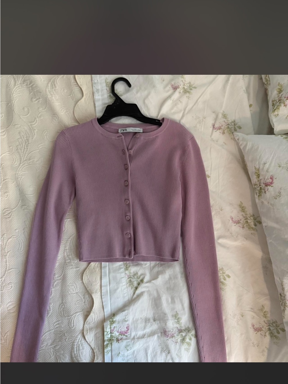 Zara Dusty Lilac Ribbed Button-Up Cropped Cardigan